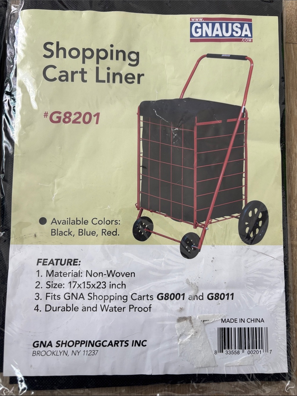 GNAUSA Shopping Cart Liner in Black 2 count